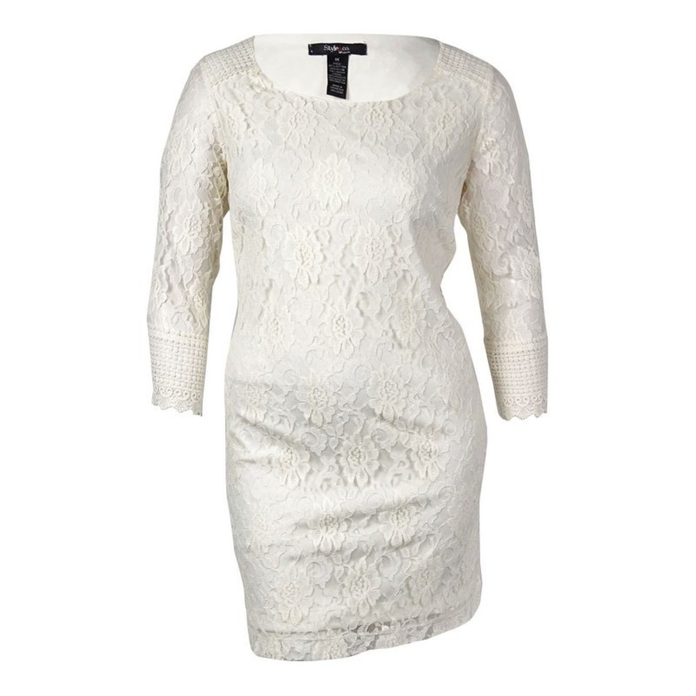 Style & Co. White Lace 3/4 Sleeve Mid-Thigh Dress